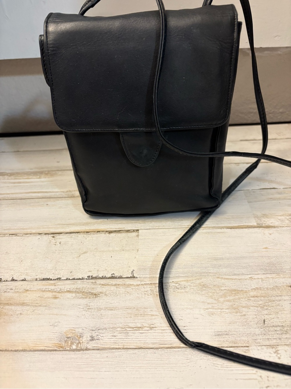 Derek Alexander Vintage Black Genuine Leather Crossbody Organizer Bag